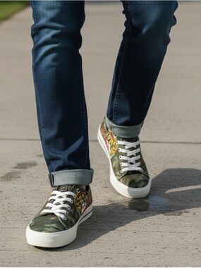 Ed Hardy Tiger Camo Sneakers Men’s 6 Green Tattoo Canvas Y2K NWT